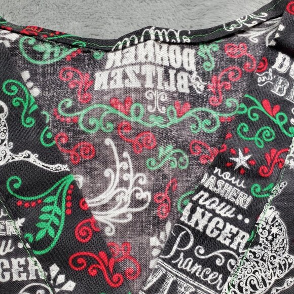 Handmade Vneck Top Reindeer Theme of Christmas Black White Red Green Wm Sz L - Picture 3 of 9